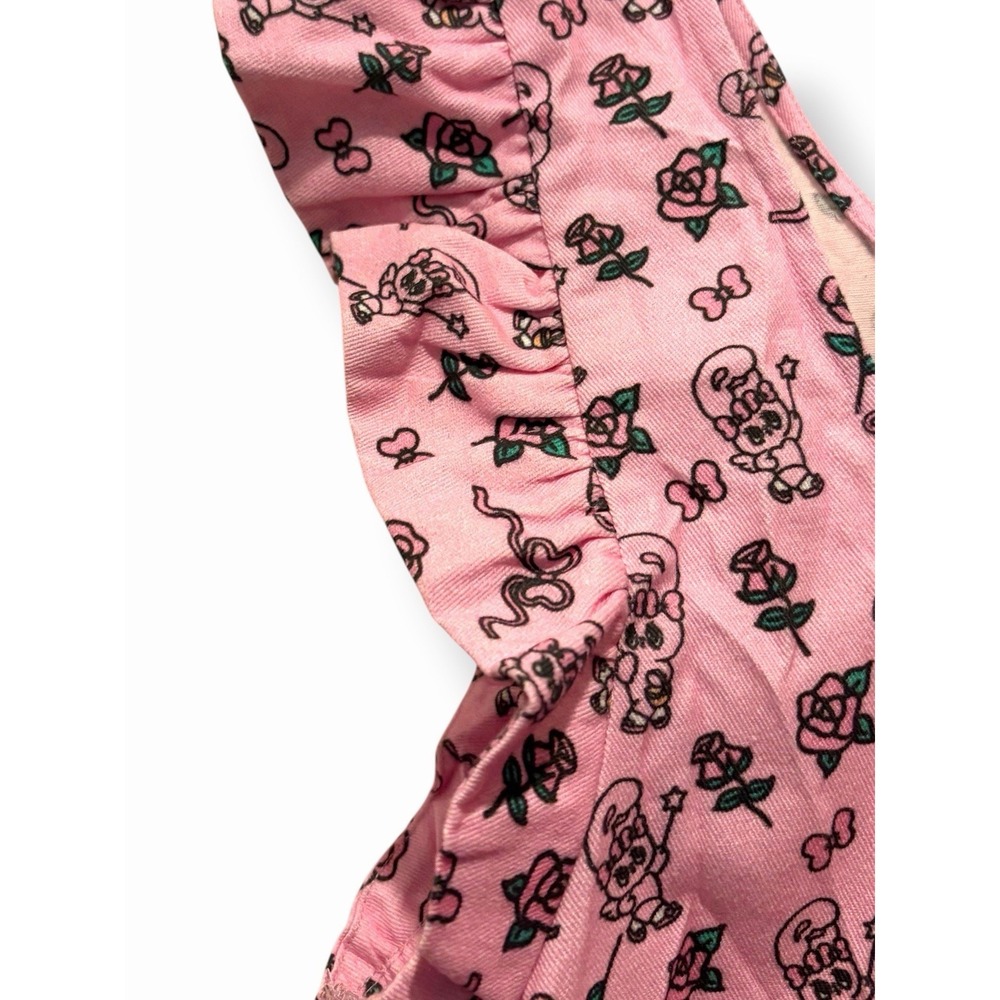 Lazy Oaf Curve Dress Size 18 Pink Cartoon Print Ruffle Sleeve Mini Dress NWT - Picture 7 of 16